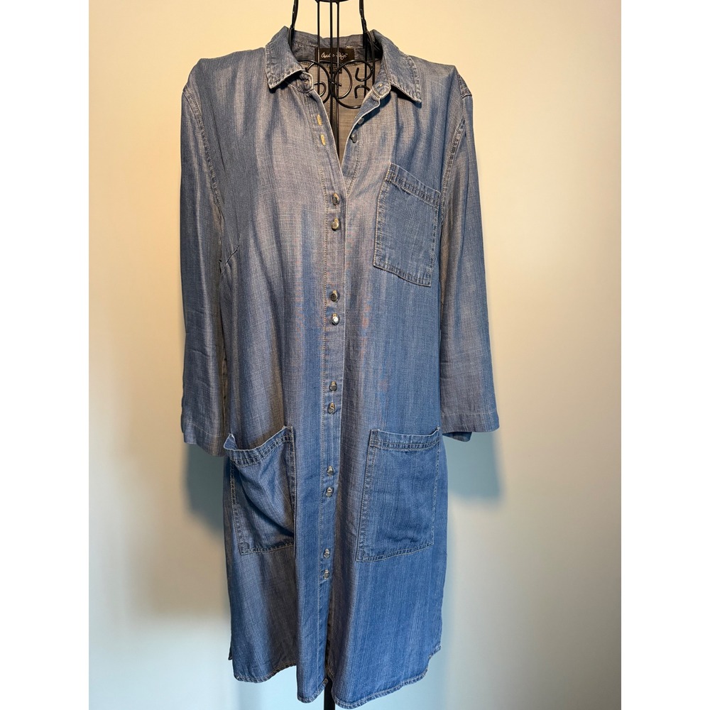 Charlie Paige Blue Chambray Denim Shirt Dress Button Down‎ 3/4 Sleeve